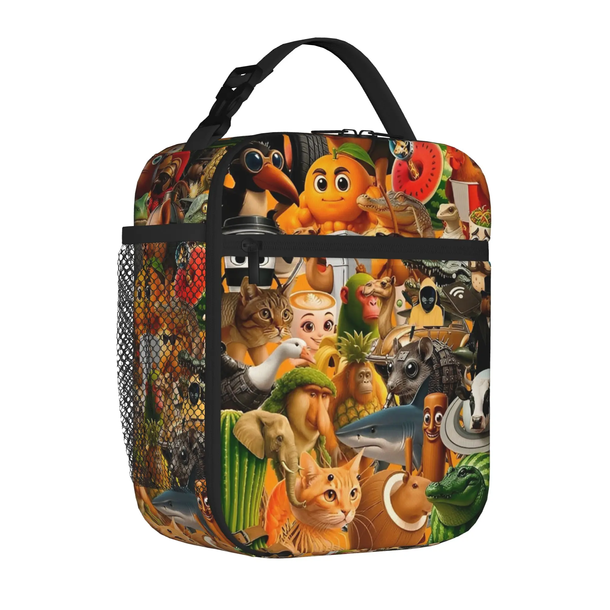 Italian Brainrot Funny AI Meme Tote Insulated Lunch Bag Tung Sahur Handheld Food Bags Reusable Cooler Thermal School Spacious