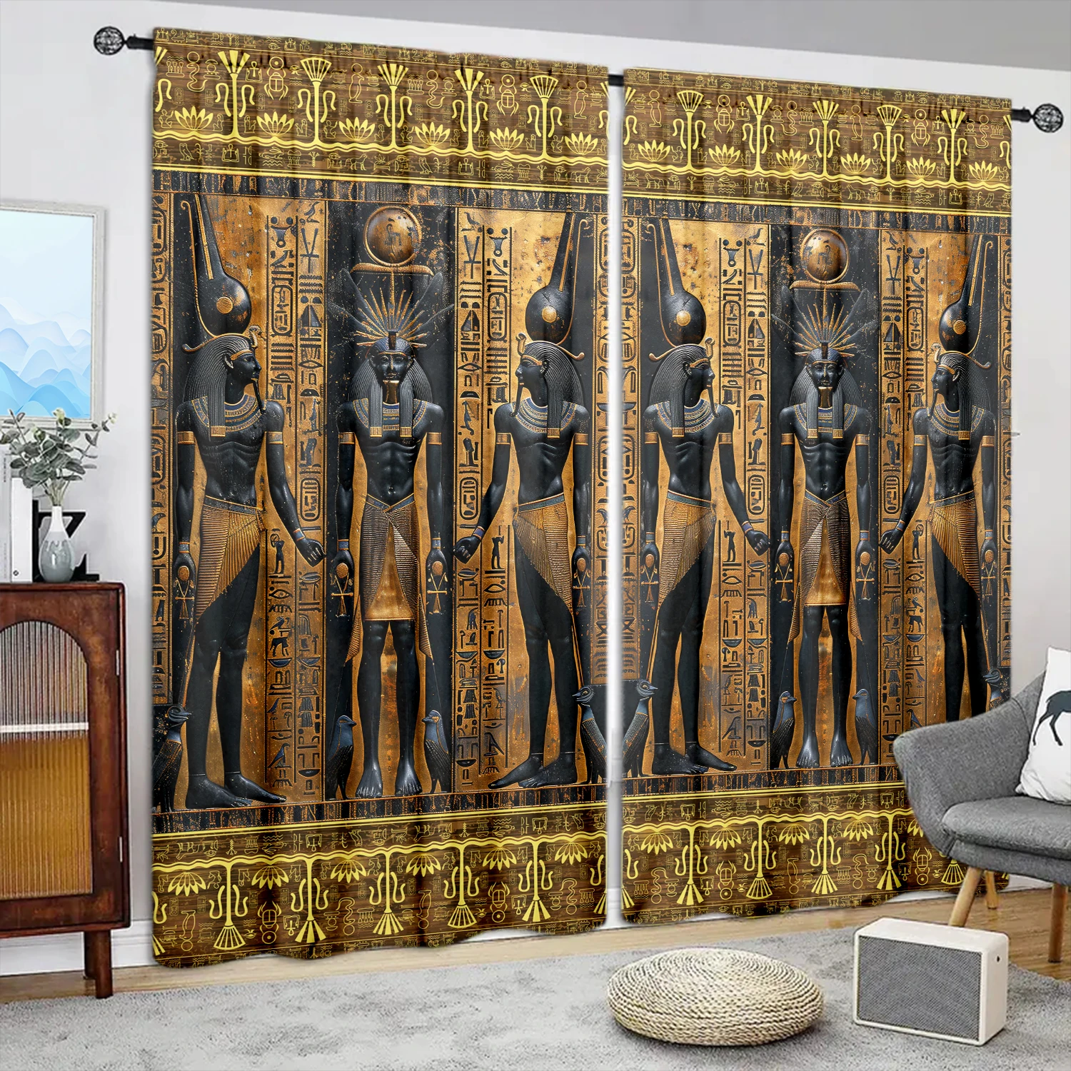 

2pcs The ancient Egyptians Printed Curtain for Home Decor - Rod Pocket Window Treatment for Bedroom, Office, Kitchen