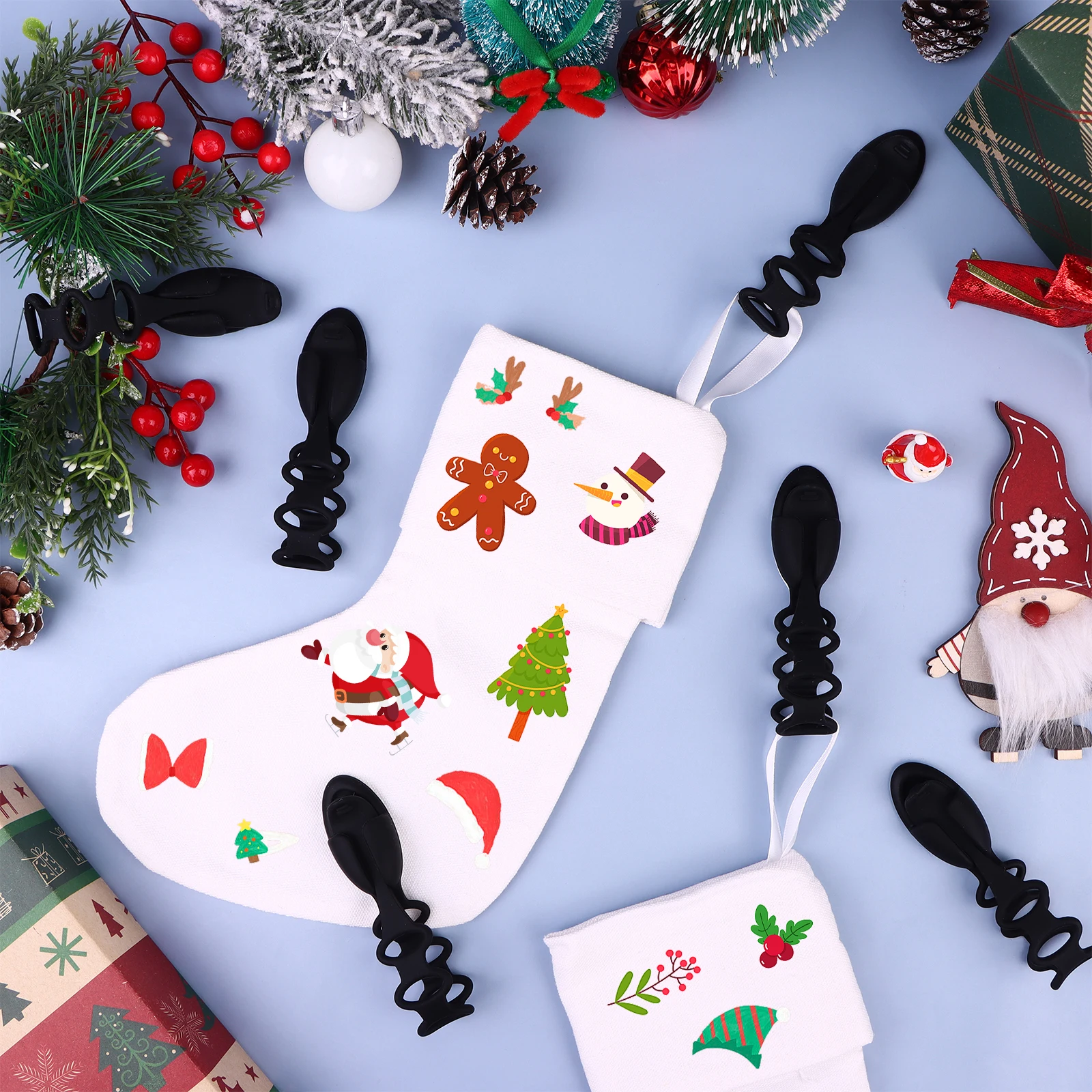 

12 Pcs Christmas Garland Ties Christmas Stocking Holder Stocking Hangers For Mantel Stocking Scrolls Black Silicone Decorative