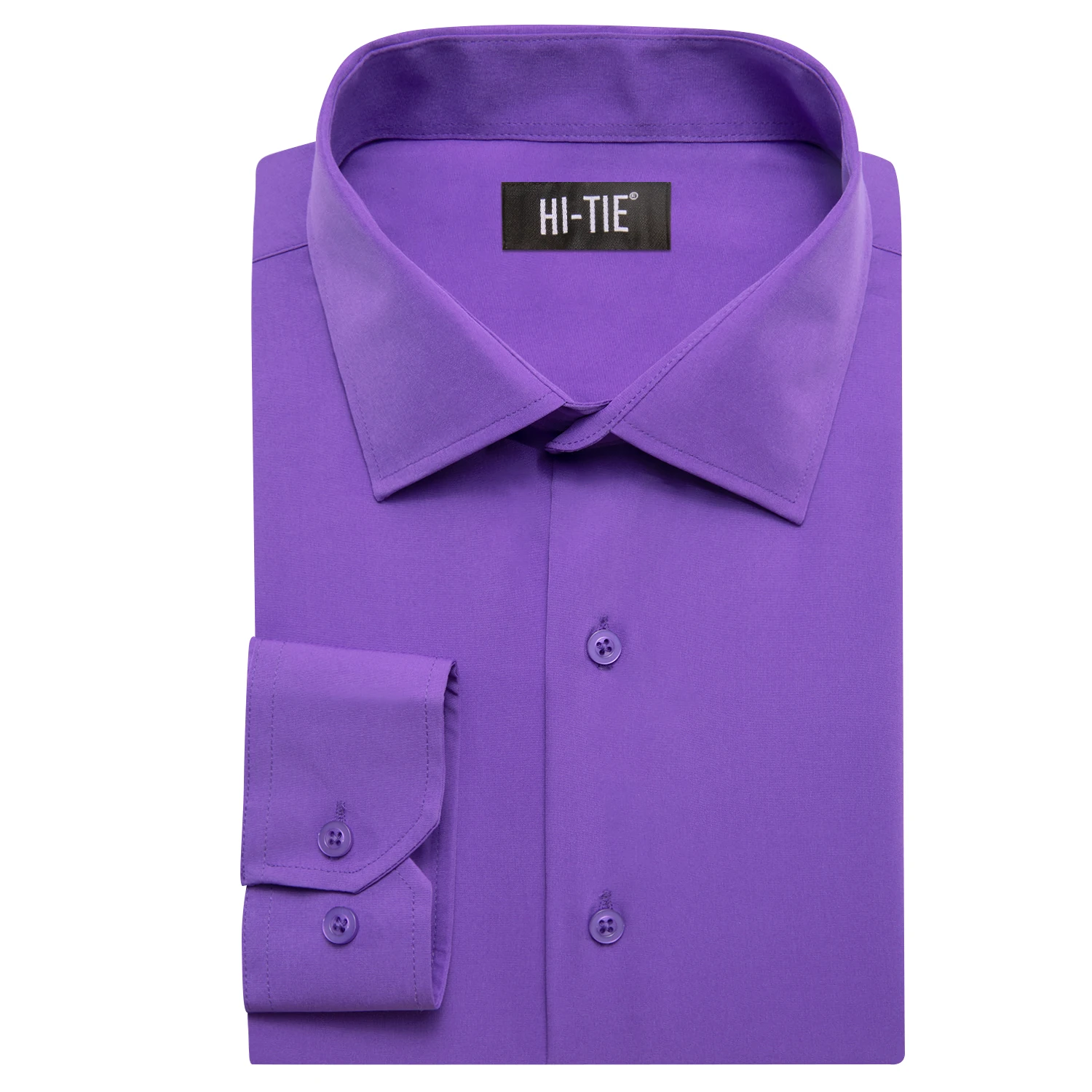 Violet Purple Solid Silk Men\'s Shirts Spring Autumn Long Sleeves Lapel Slim Fit Shirt Wedding Formal Business Party Gifts Hi-Tie