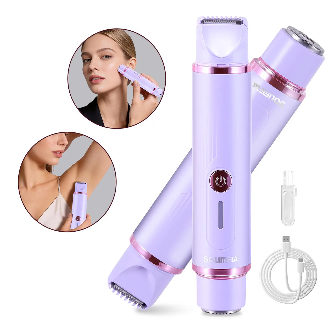 Solimpia Electric Hair Remover for Women Double-Headed 2-in-1 Shaver for Armpits Intimate Parts Legs Body Hair Trimmer