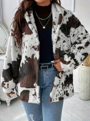 2024 Autumn/Winter Cross border European and American Women's Fashion Plush Hoodie with Cow Print Sweatshirt for Women