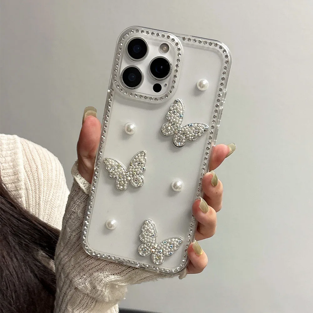 INS Korea Glitter 3D Parel Vlinder Diamant Telefoon Case Voor Honor X9C Smart X8C X7C X9B X8B X7B X6B X5B Plus X6A X7A X8A X9A 5G