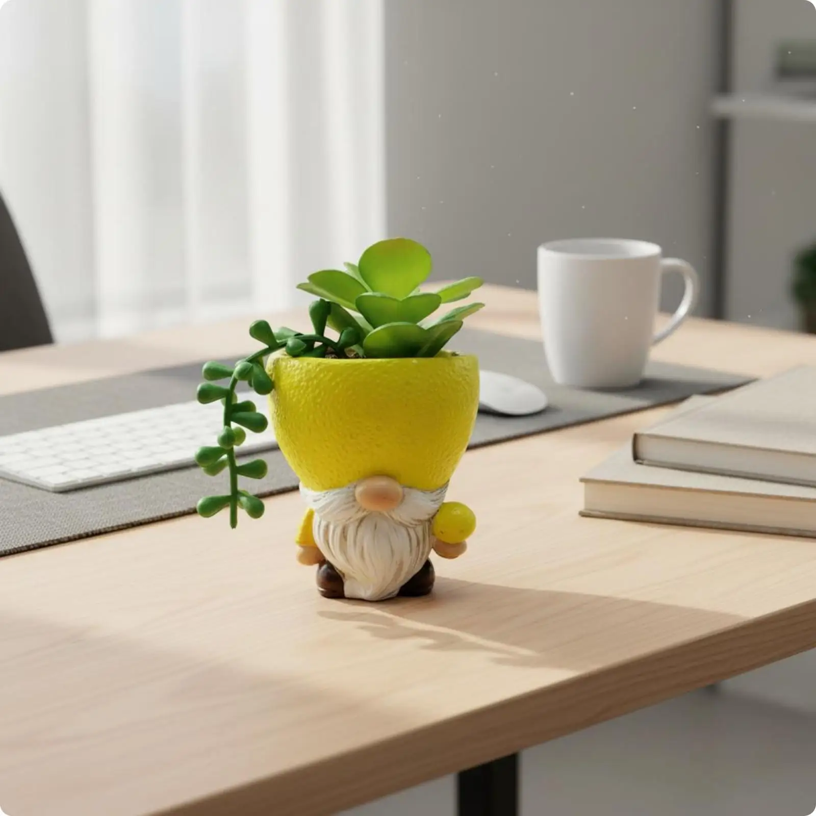 Blue White Lemon Desktop Figurine Artificial Plants Decor Resin Planter for Tabletop