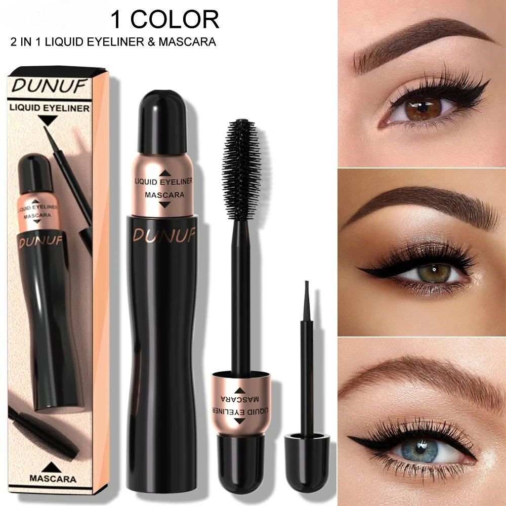 Single Mascara + Eyeliner 2 in 1 Waterproof & Sweatproof Smudge-proof Lengthening, Curling & Volumizing Mascara