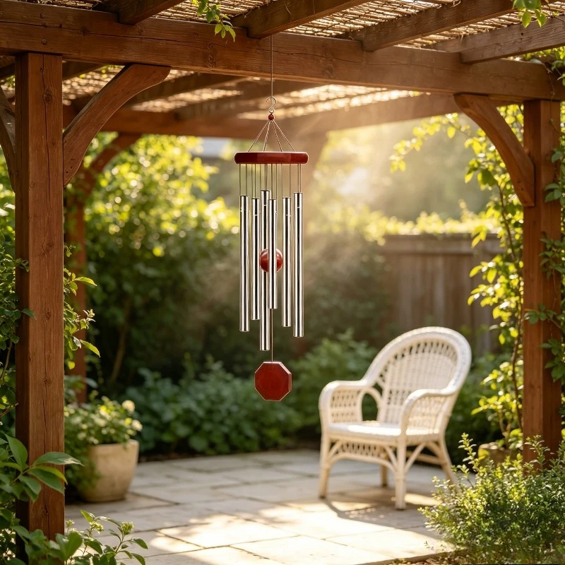 Auspicious 6-Tube Red Solid Wood Wind Chime Metal Tube Promotion Step By Step Blessing Wind Bell Indoor Outdoor Hanging Decor