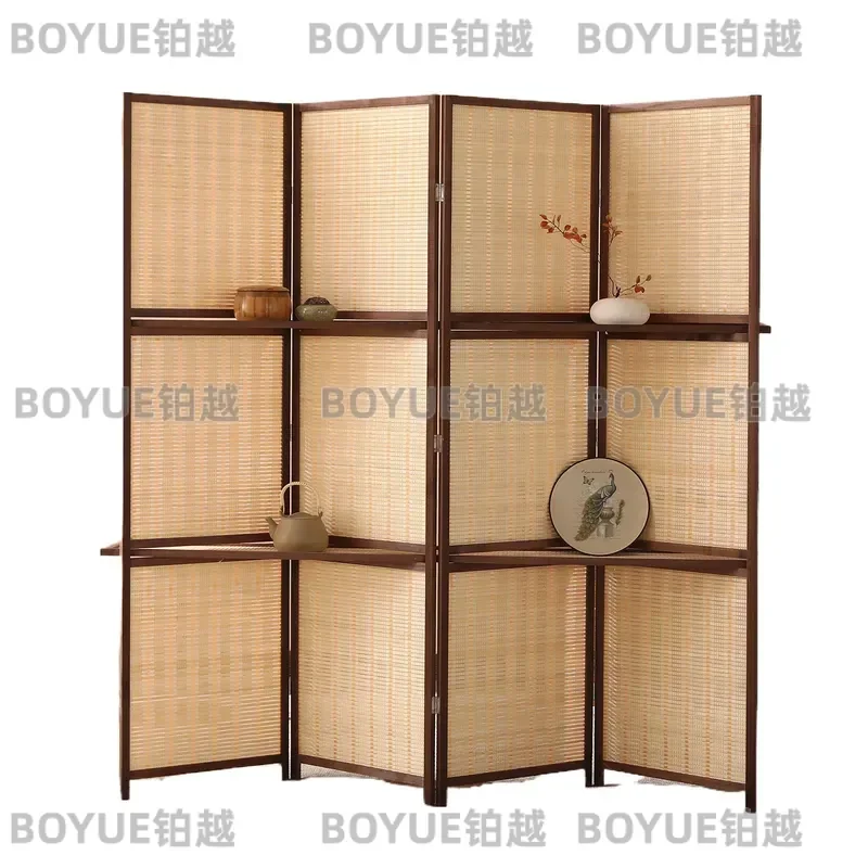 for Shelvable Baffle Screen Wholesale Pine Bamboo Weaving Simple Home Hotel Office Movable Folding Screen
