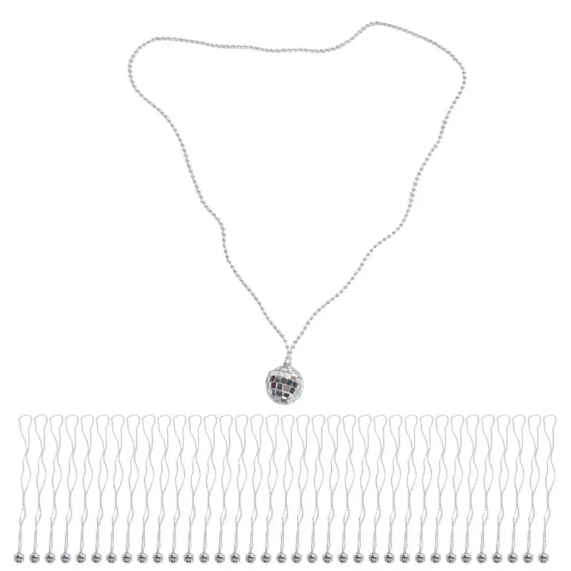 

A95D-36 Pcs Mirror Disco Ball Costume Necklaces 70S Disco Party Necklaces 1.18 Inch Silver Disco Ball Necklaces Durable