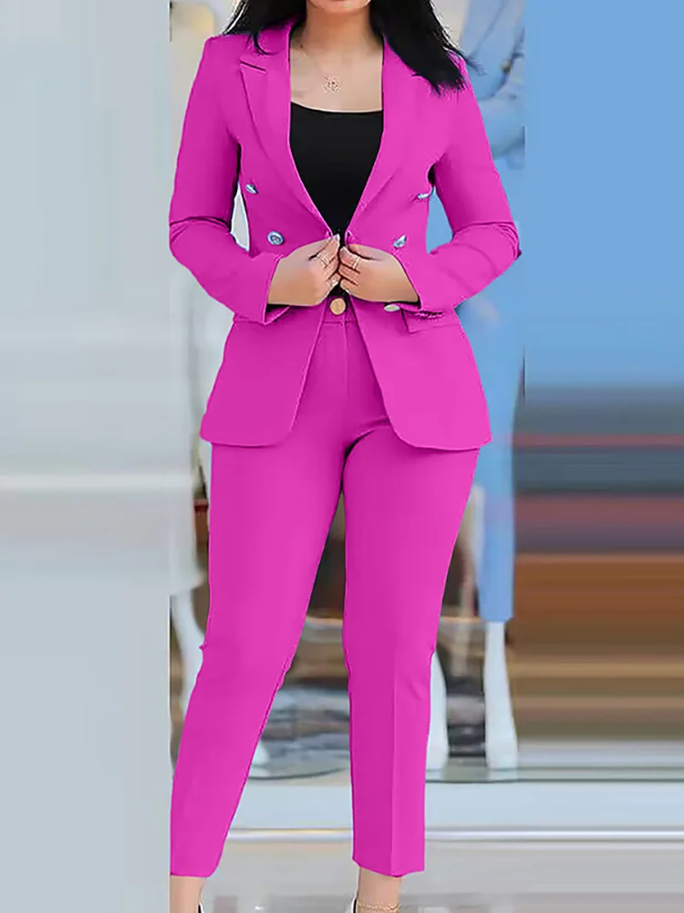 

Office Lady Pencil Pants Fashion Outfit, Spring Autumn Women 2PCS Blazer Pant Suits, New Solid Cardigan Top Ladies Matching Sets