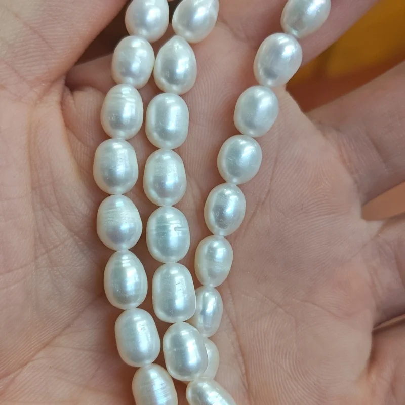 Medium Quality White Color Natural Freshwater Pearl Rice Shape Pearl Loose Beads for Jewelry Making Supplier 5strand/lot