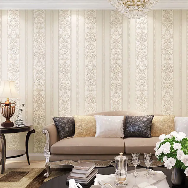 Khaki Damask Striped Wallpaper for Bedroom Living Room Modern 3d Embossed Texture Floral Wall Paper Roll Home Decor