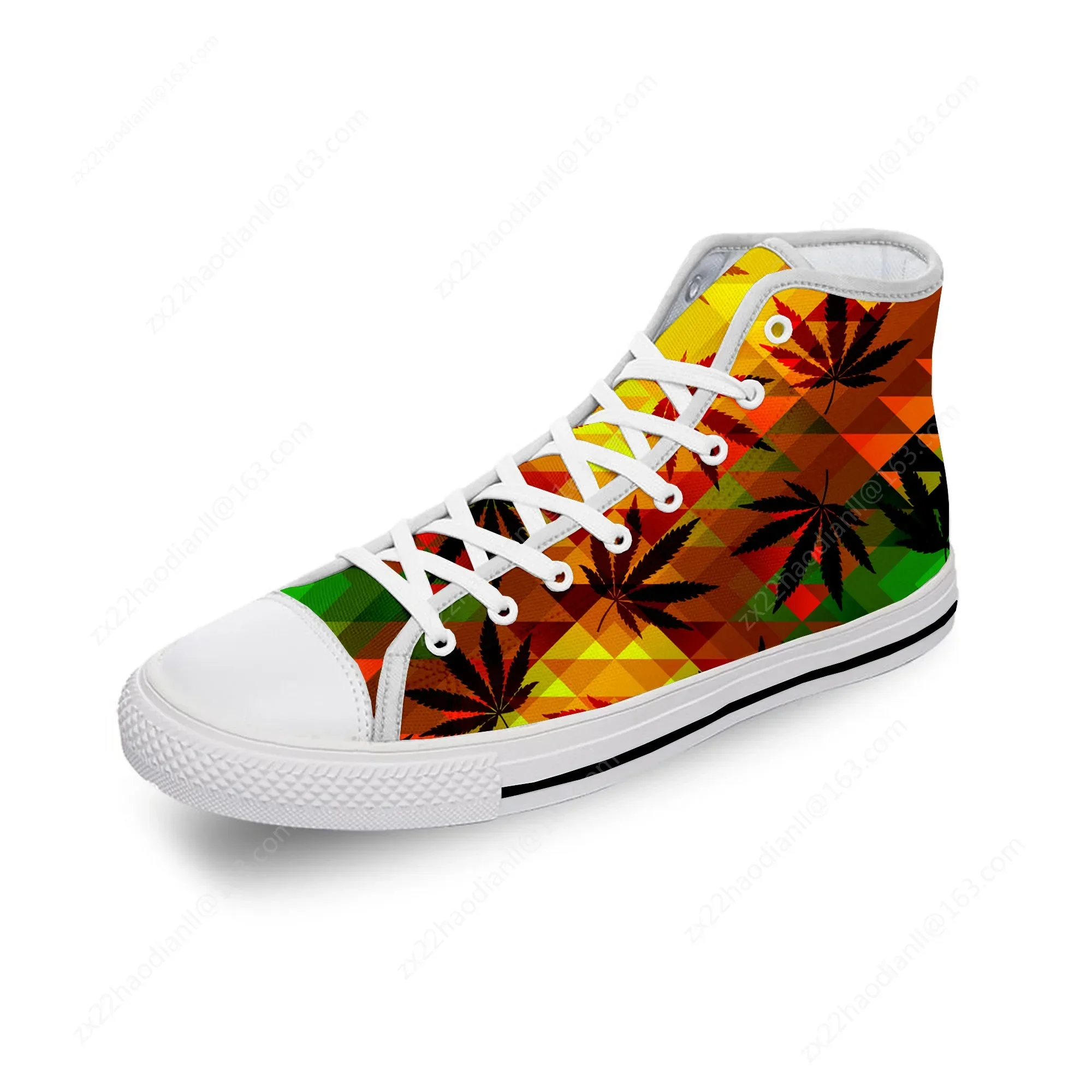 Reggae Rasta Leaf Pattern Cool White Cloth Fashion 3D Print High Top Canvas Shoes Men Women Lightweight Breathable Sneakers