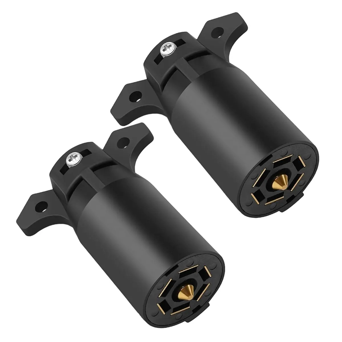 AT16 7 Way Trailer Plug (2 Pack), 12V 7 Pin Trailer Wiring Replacement Plug, 7 Point Round RV-Style Trailer Light Connector