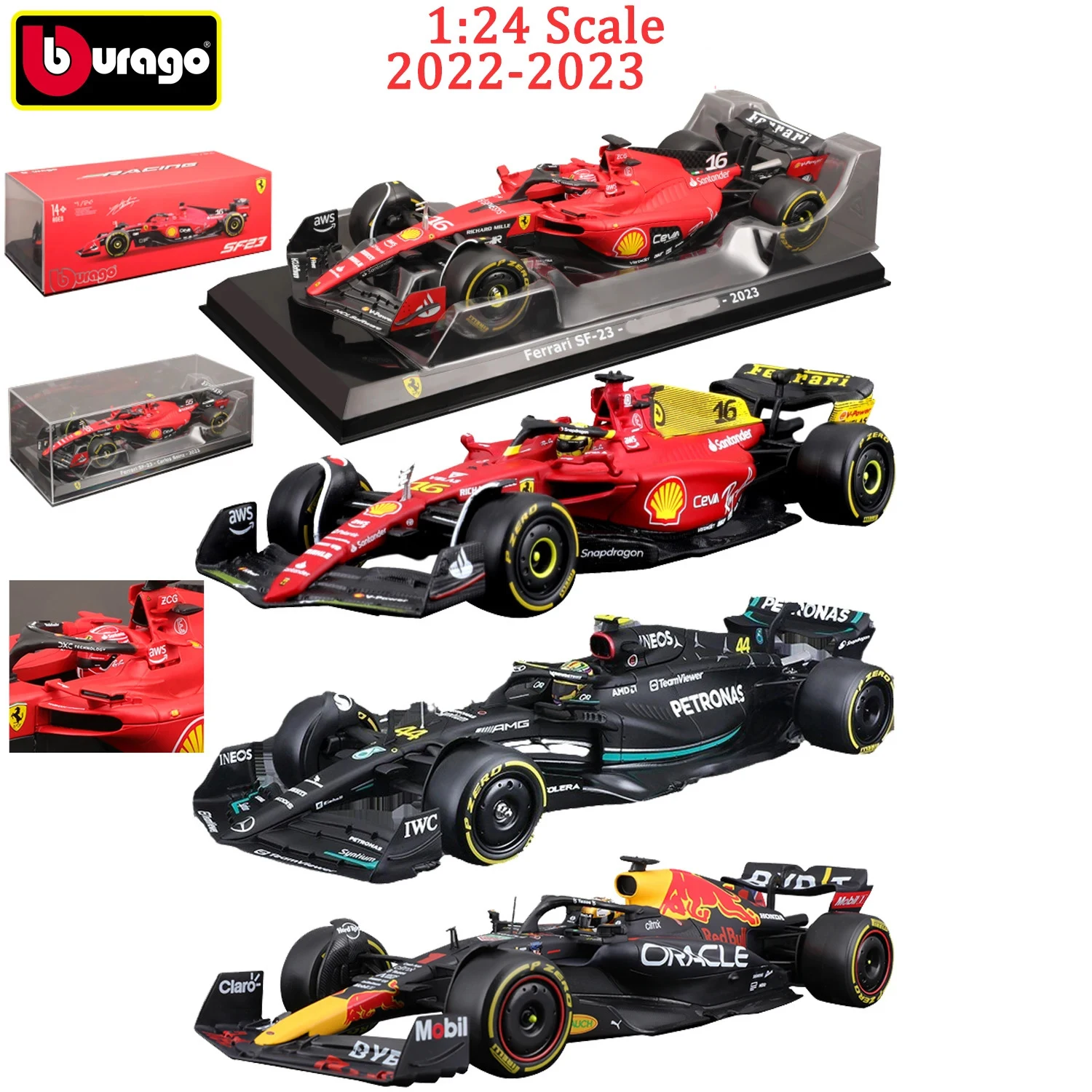 

Bburago 1/24 2022 2023 FERRARI SF23 Mercedes AMG W14 Alloy Diecast Cars Model Display Box Version Formula 1 Cars For Adults