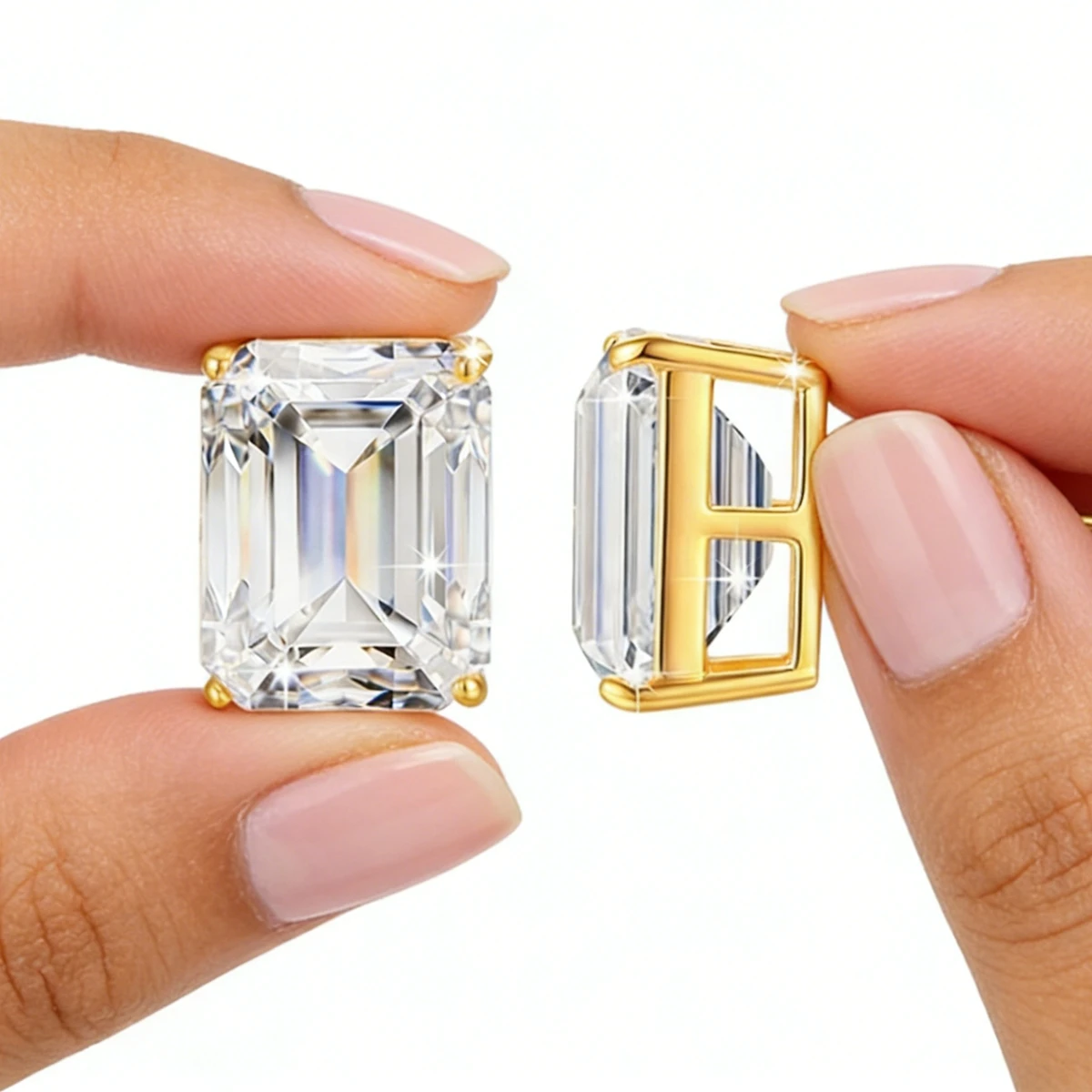

Серьги-гвоздики из золота 14 карат с прямоугольным муассанитом, сверкающие, с креплением на зубцах, изумрудной огранки, с лабораторными бриллиантами, для женщин, для свадьбы и вечеринок
