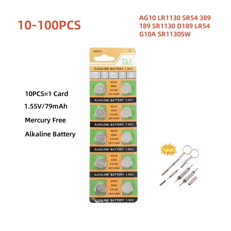 

10-100PCS Battery AG10 LR1130 SR54 389 189 SR1130 D189 LR54 G10A SR1130SW Cell Coin Batteries For Watch Toys Remote