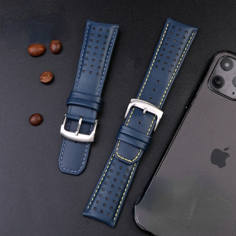 Blue Cowhide Watch Strap 22mm 23mm for CITIZEN Blue Angel Radio Wave Watch Band AT8020-54L/8020-03L/JY8078 Curved End Bracelet