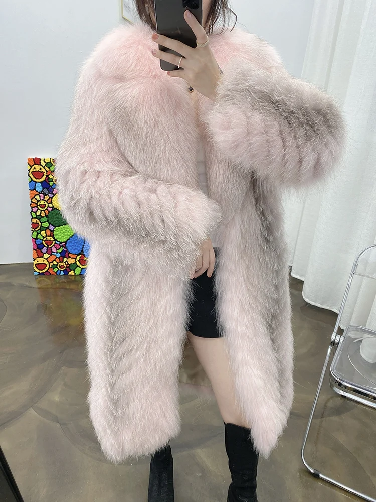 

2024Hot Natural Fluffy Fur Jacket Women Winter Coat Real Fox Fur Coat X-long Luxury Clothes Ladies Fashion Streetwear