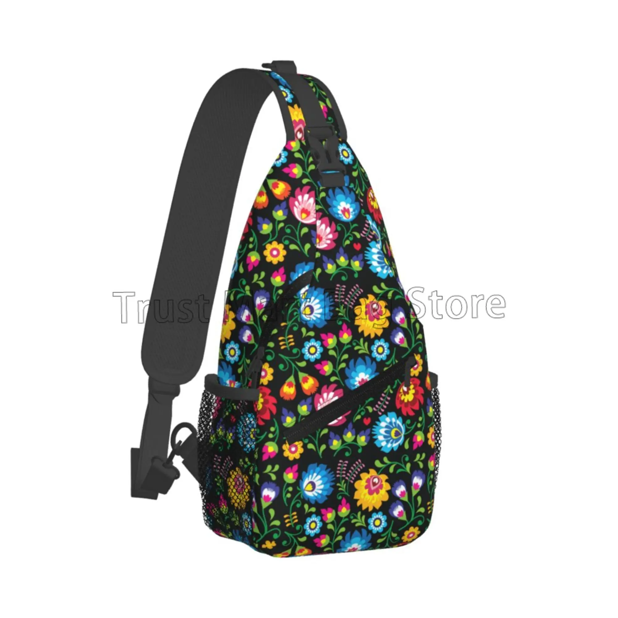 Poland Polish Floral Folk Art Flower Sling Backpack Chest Bags Crossbody Daypack for Travel Hiking Camping Casual Shoulder Bag