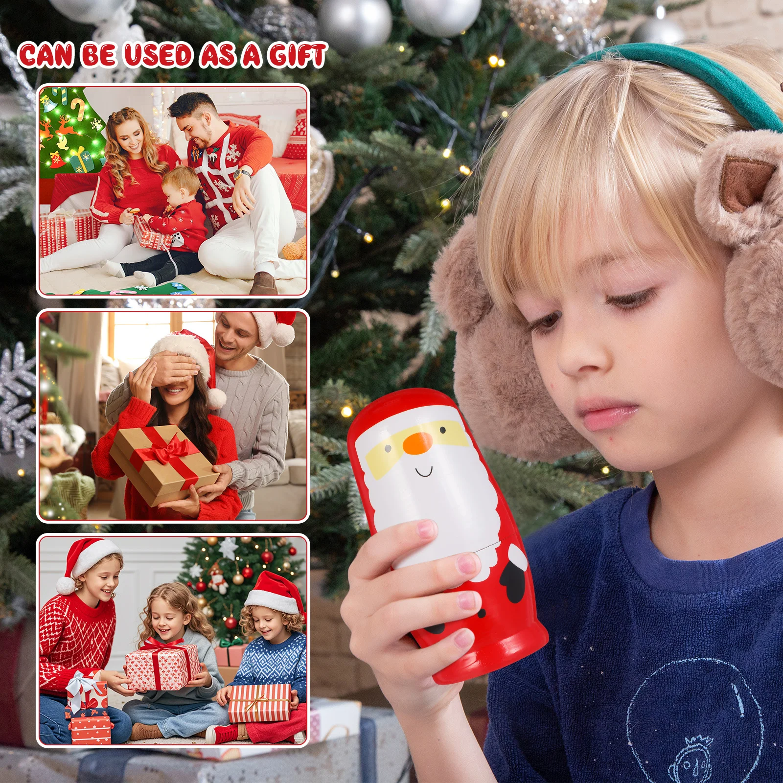 6 szt. Drewniane, lekkie i wytrzymałe ozdoby świąteczne w kształcie Mikołaja, idealne na specjalne okazje, zabawki do układania w stos.