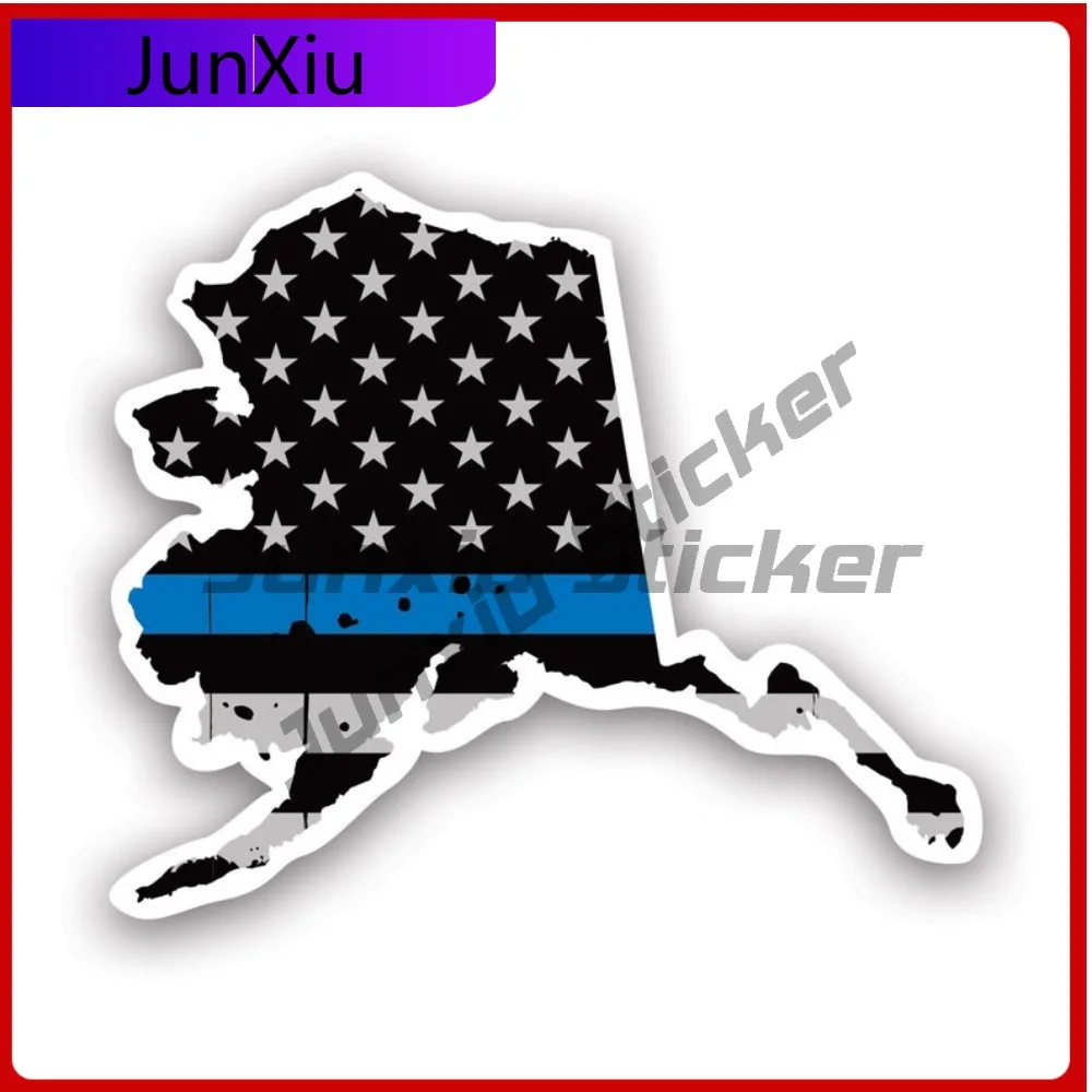 

Stylish Vintage Distressed Thin Blue Line Alaska State Shaped Subdued Us Flag Sticker Uv Protected Decalspolice Law