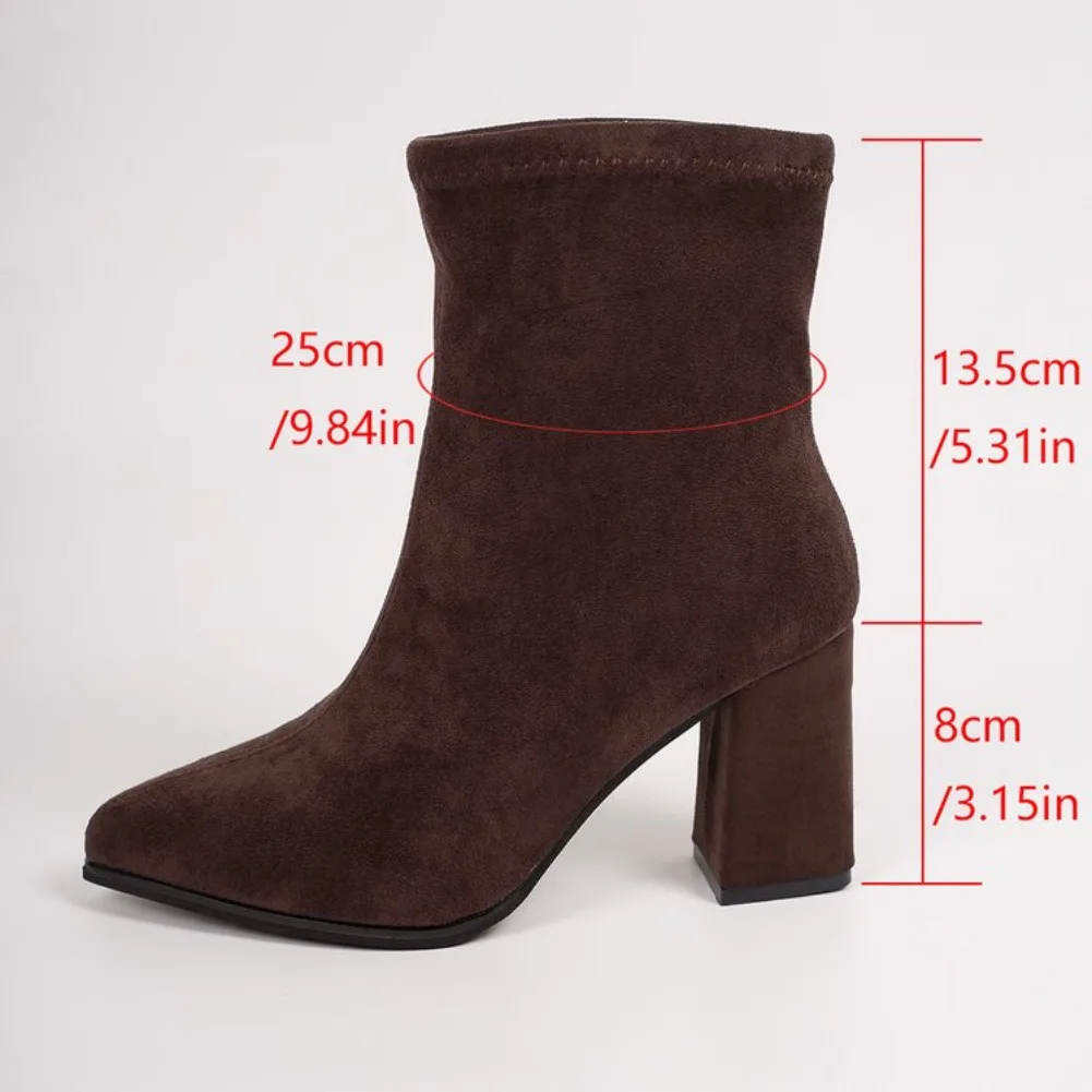 2026 Winter Damenstiefel Spitze Stretch-Sockenstiefel Modische Einfarbige Damenschuhe Hochhackige Kurze Stiefel Moderne Damenschuhe – Detail 3