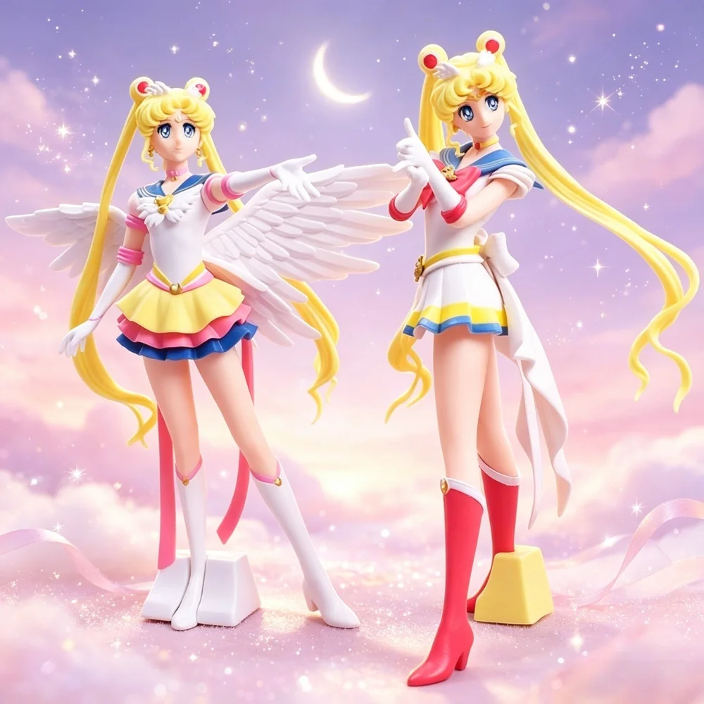 New Cartoon 23cm Anime Sailor Moon Tsukino Action Figure Wings Toy Doll Cake Decoration PVC Model Statue Collection Toys