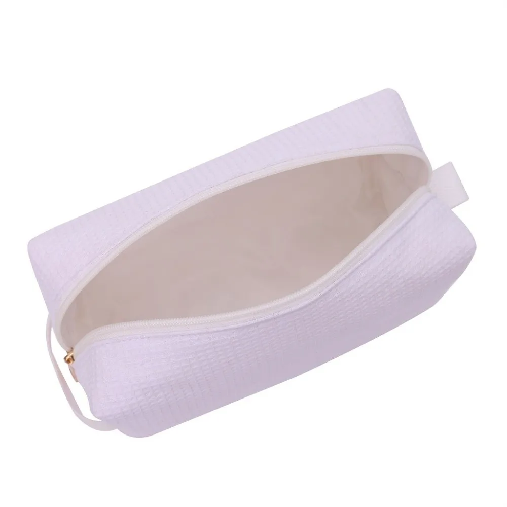 Portable Waffle Cosmetic Bag Solid Color Large Capacity Women Makeup Bag Cotton Toiletry Bag Pouch Travel Storage