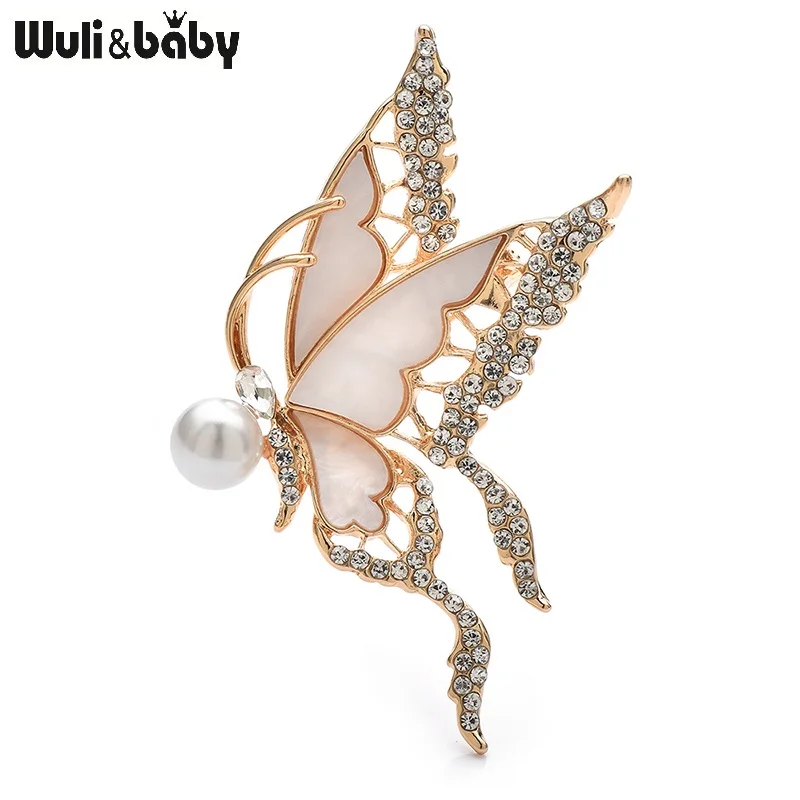 Wuli&baby Abalone Shell Flying Butterfly Brooches Women Unisex 2-color Rhinestone Insects Party Brooch Pins Gifts