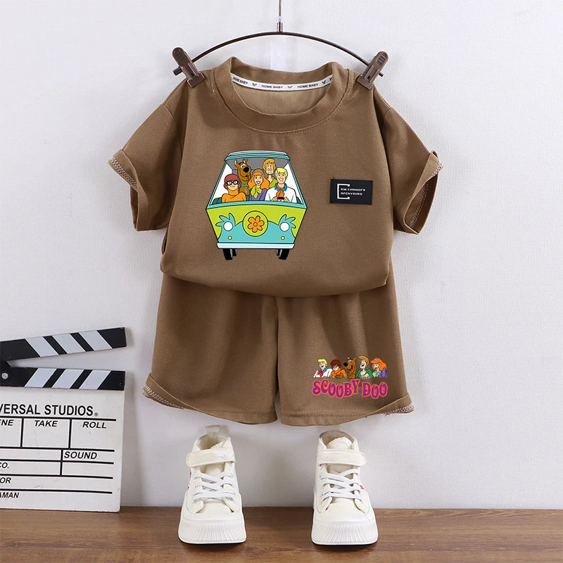 Conjunto de camiseta de manga corta y pantalones cortos de Scooby Doo, camiseta con cuello redondo y estampado de perro de dibujos animados, traje de ropa para estudiantes, camiseta de moda