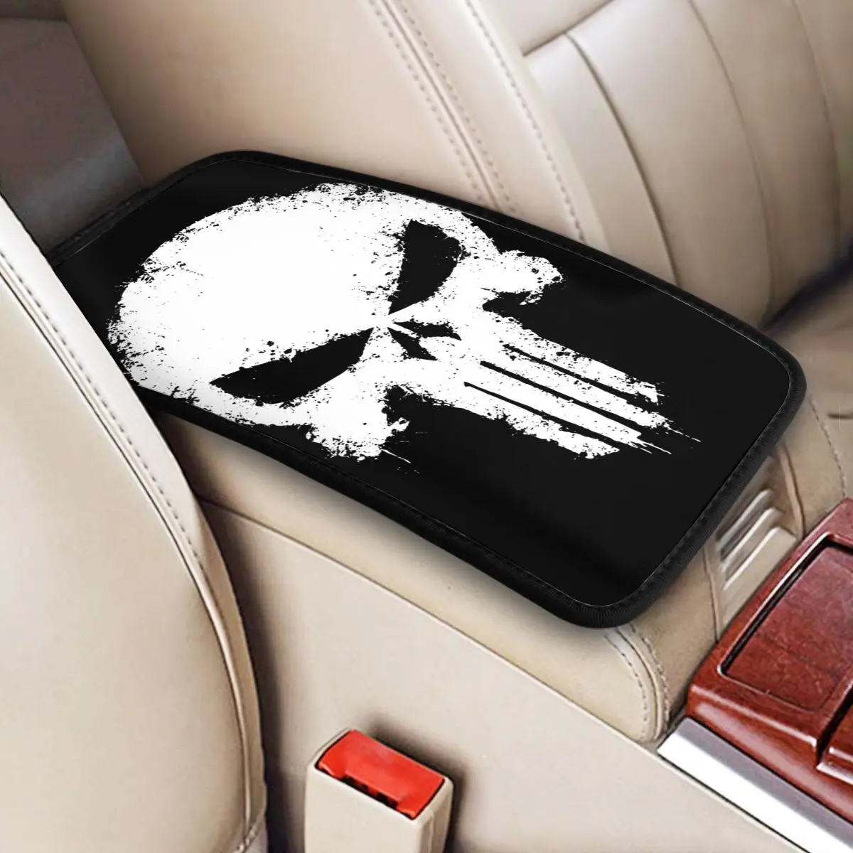 INSTANTARTS Center Console Cover Pad Universal Car Interior Accessories Skull Car Armrest Cover Mat Punisher Storage Box Cover