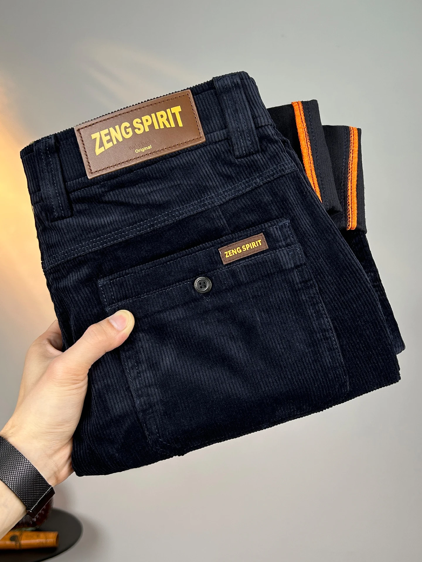 

Autumn Winter Thiened Corduroy Men's Casual Pants Warm Straight Leg Busin West Pants mid Waist Zipper Cotton Polyester M...