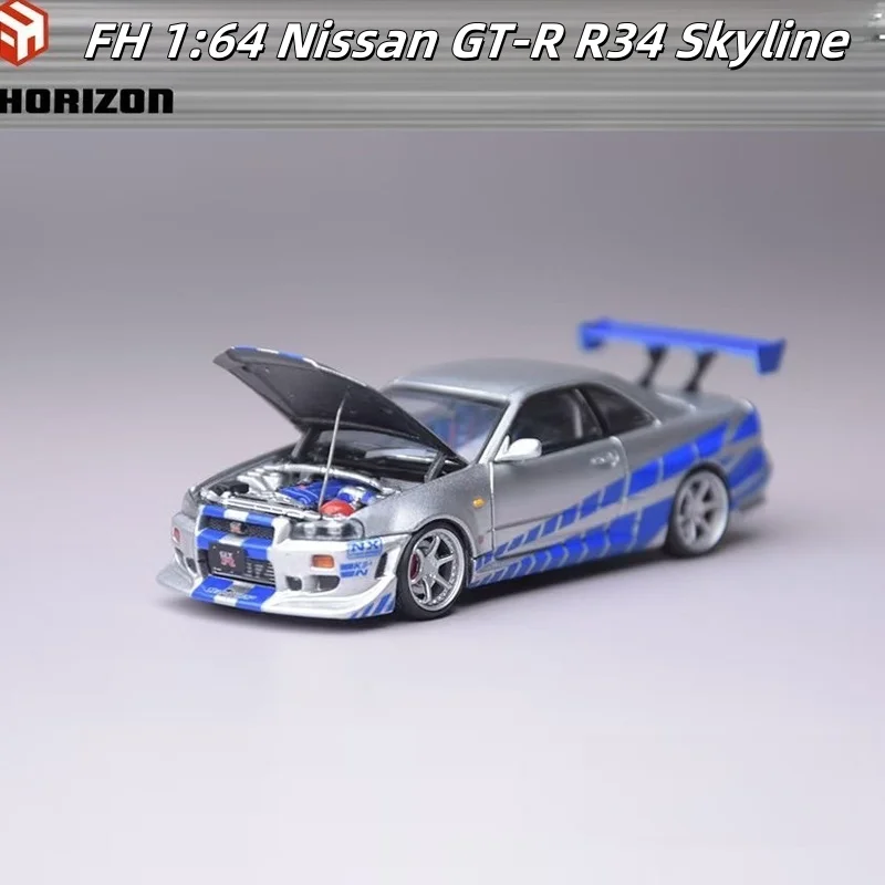 

In stock 1:64 Nissan GT-R R34 Skyline F die-cast simulation alloy car model, boys' festival gift toy, adult collectible ornament