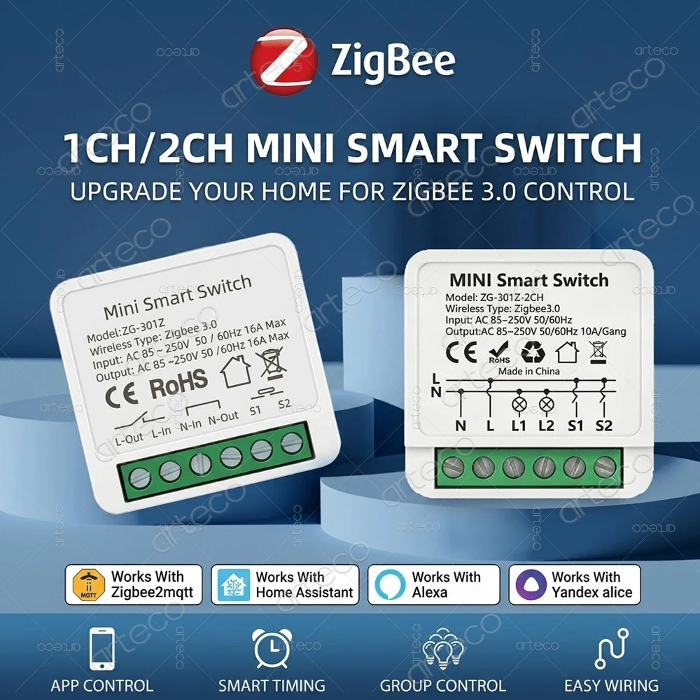 Mini Zigbee 3.0 Smart Switch Module 16A Mini DIY Breaker Relay Smart Home Automation App Remote Timing Control For Z2MQTT Yandex