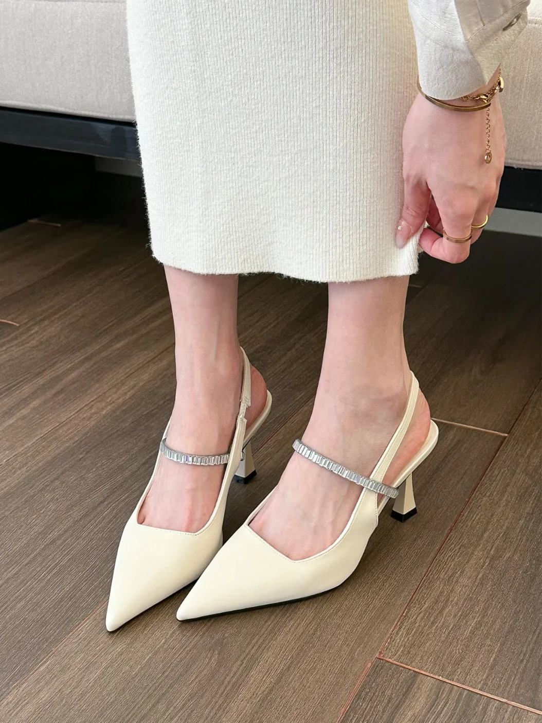High Heels Summer 2024 Diamond Footwear Ladies Shoes Sandals for Women Rhinestones Heeled Pointed Toe Pumps Daily F Korea Casual image 5