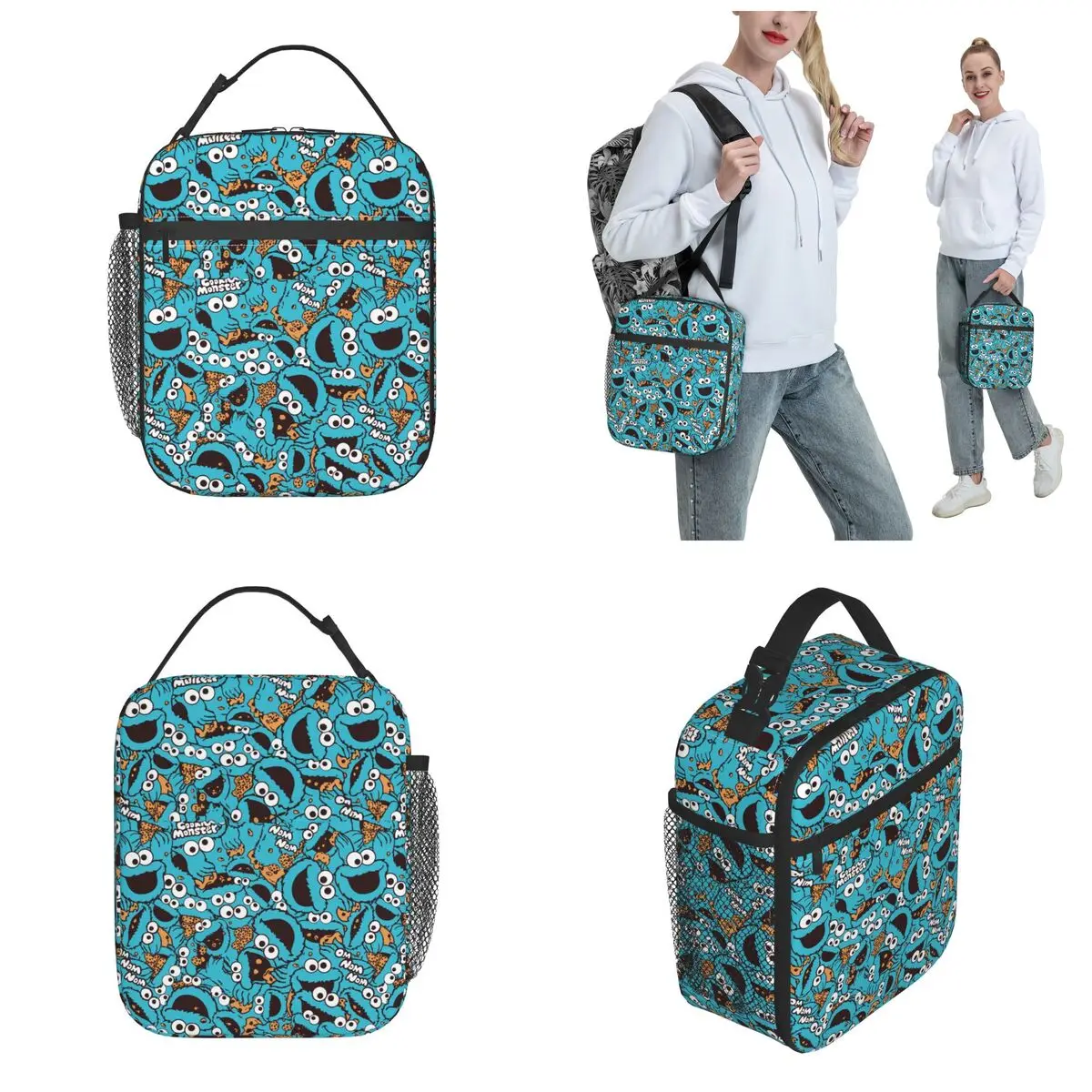 Cookies Monsters Thermal Insulated Lunch Bag for Work Portable Food Bag Container Men Women Thermal Cooler Lunch Boxes