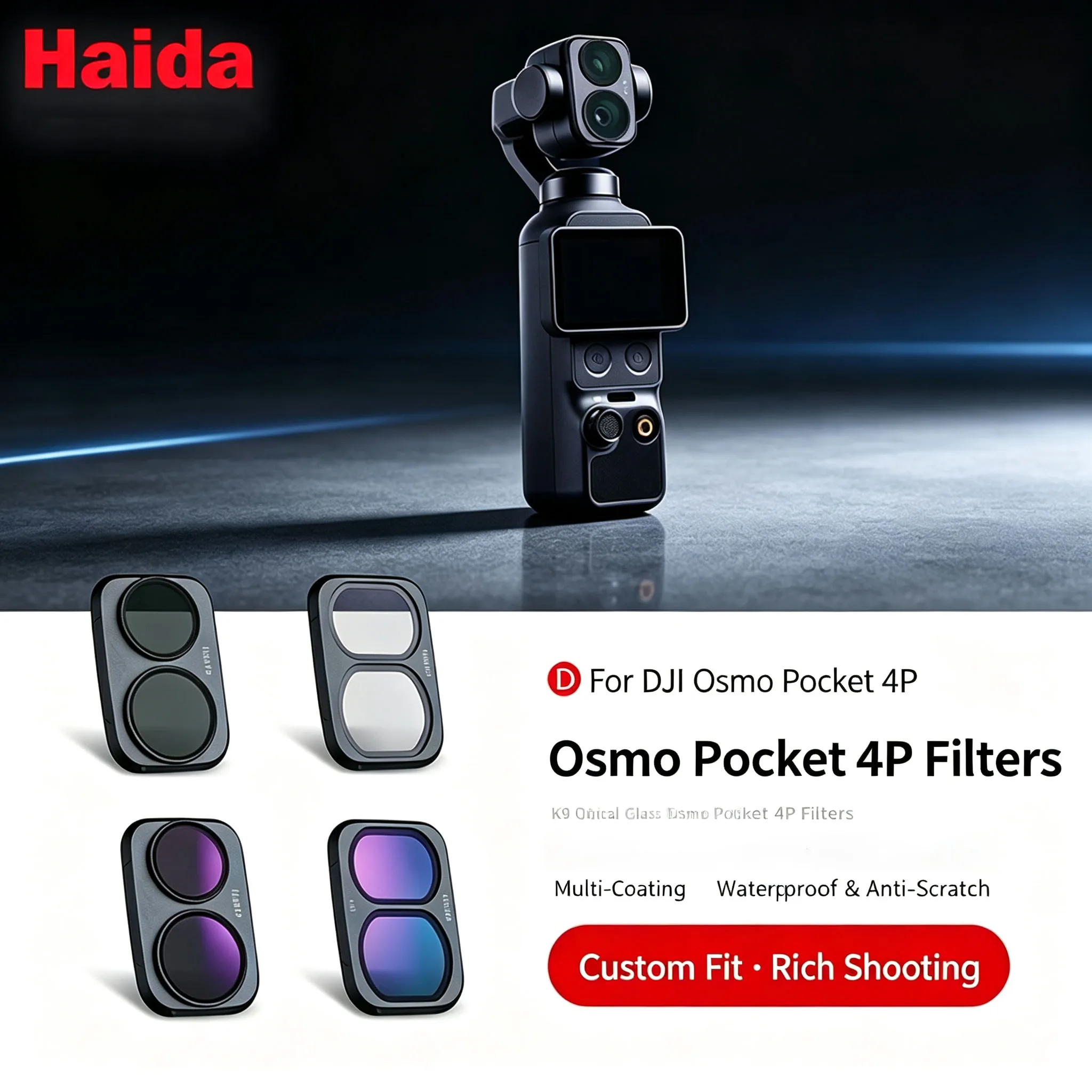 Haida NanoPro Pocket 4P Filter Set for DJI Osmo (CPL+VND+1/4 Black Soft Filter) 3-Piece Kit for Pocket Drone Cameras