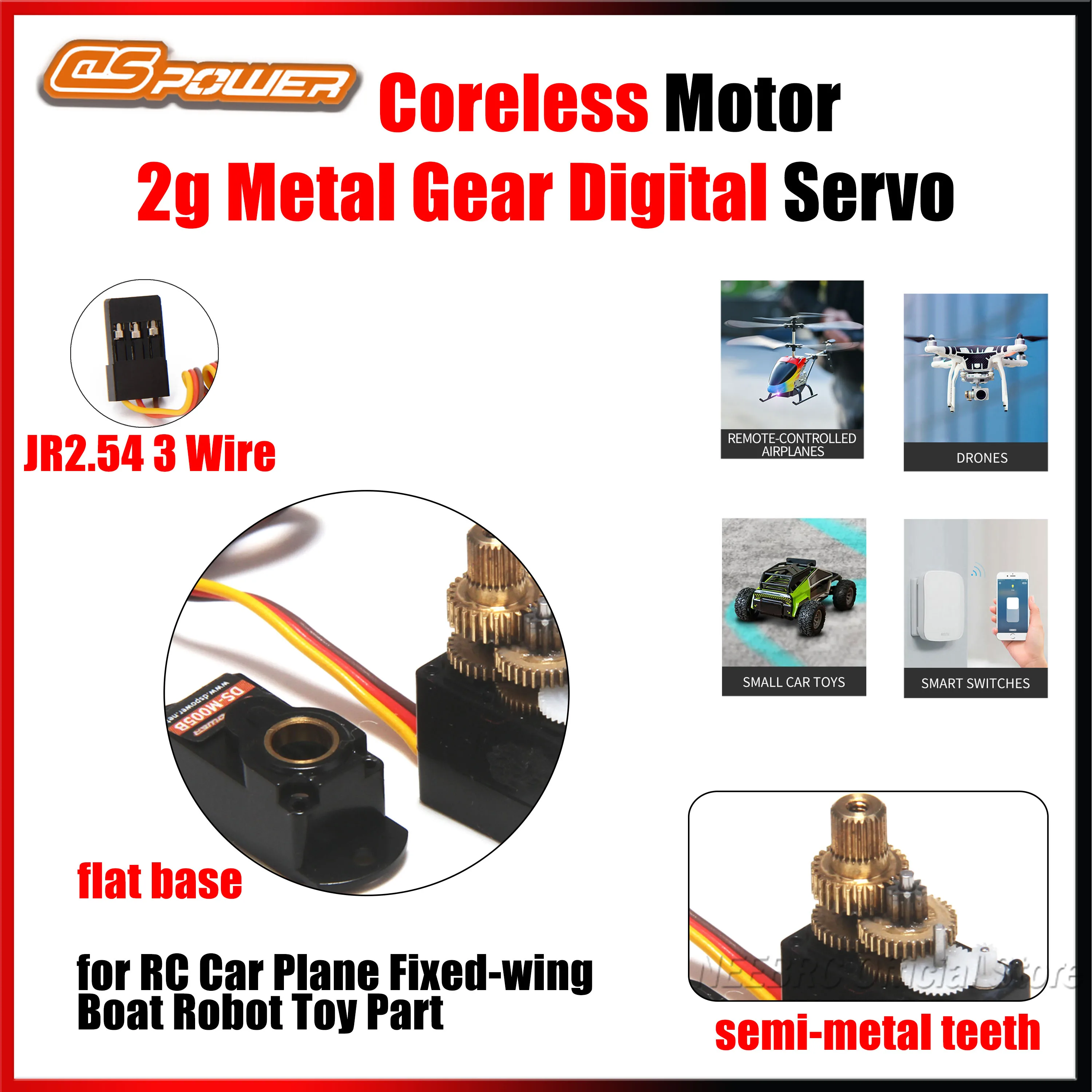 

DSPOWER 2G Micro Semi-metal Gear Coreless Motor Digital Servo Flat Base for RC Car Plane Fixed-wing Helicopter Boat Robot Parts