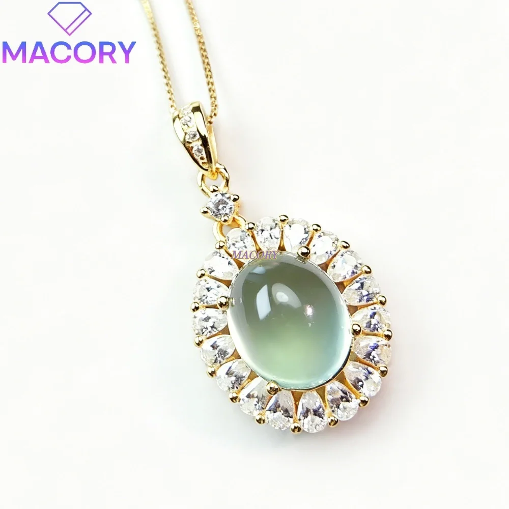 Natural Prehnite Pendant Necklace S925 Sterling Silver Exquisite Design Clear and Natural Valentine's Day Christmas Gift