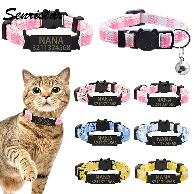 

Breakaway Safety Cat Collar Custom Nameplate Cat Collar Bell Necklace Personalized Engraved ID Name Tag Pet Kitten Cat Collar