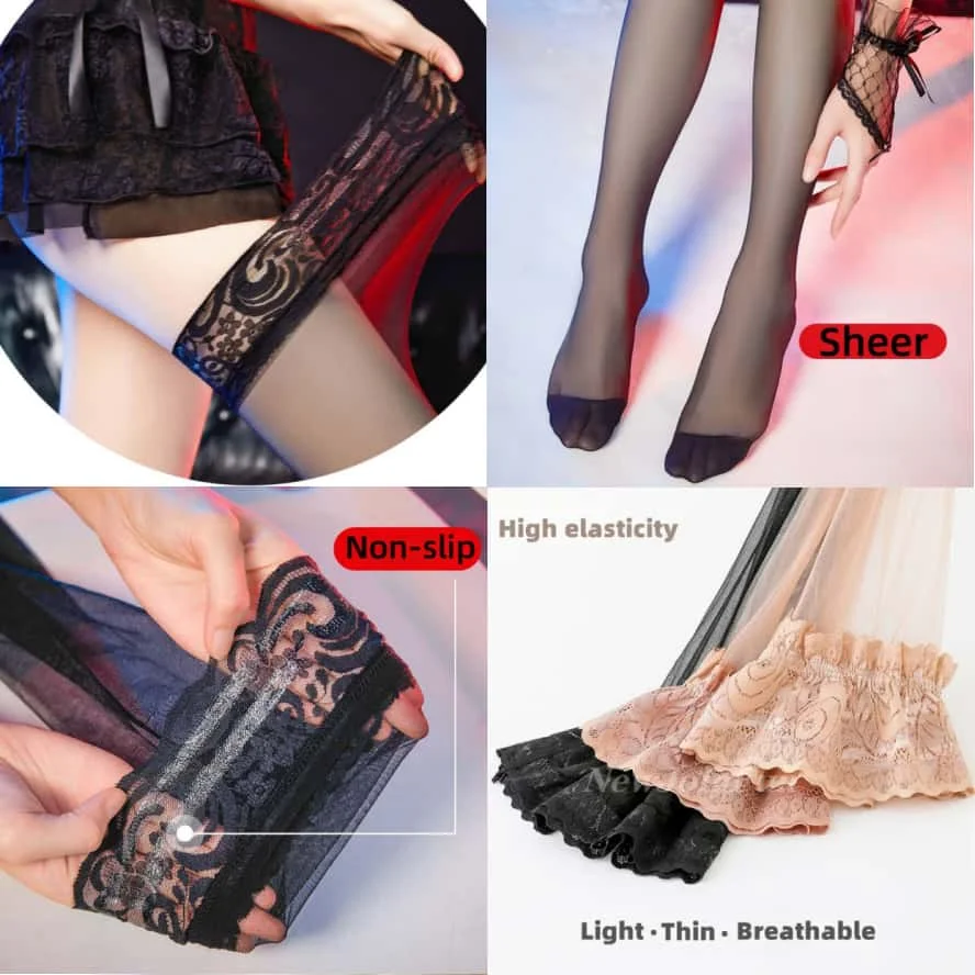 FREEAUCE Oversized Women Plus Size Lace Over Knee Long Socks Fishnet Female Stockings Anti-slip Night Club Daily Wear 5XXXXXL