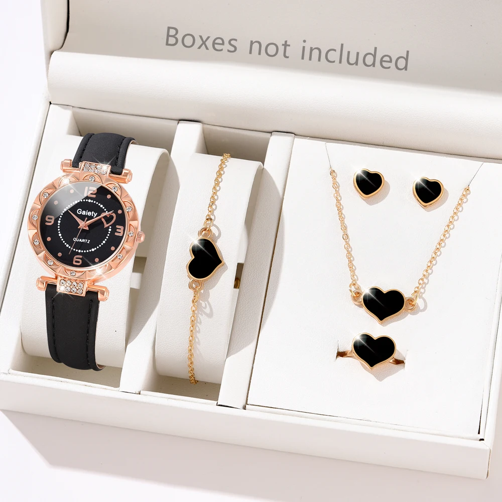 GAIETY Simple Luxury Love Element Leather Black Strap Watch Casual Fashion Quartz Watch Is The Perfect Gift For Her (No Box)