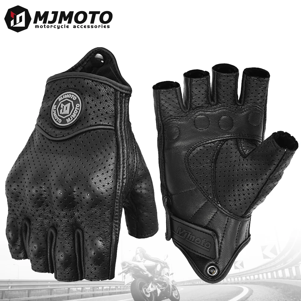 

Classic Retro Black Leather Summer Half Finger Motorcycle Gloves Motorbike Racing Motocross Moto Biker Cycling Fingerless Gloves