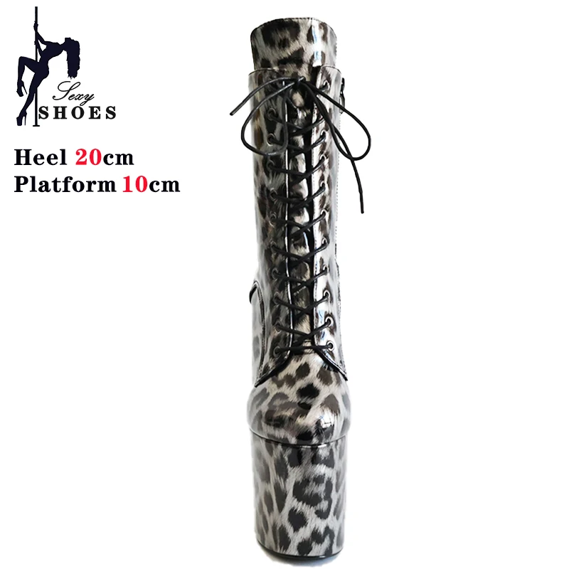 Jasne PU Leopard Pole Dance Boots For Lady 20Cm High Fetish Stripper Heels Extreme High Heeled Booties Nightclub Ankle Shoes