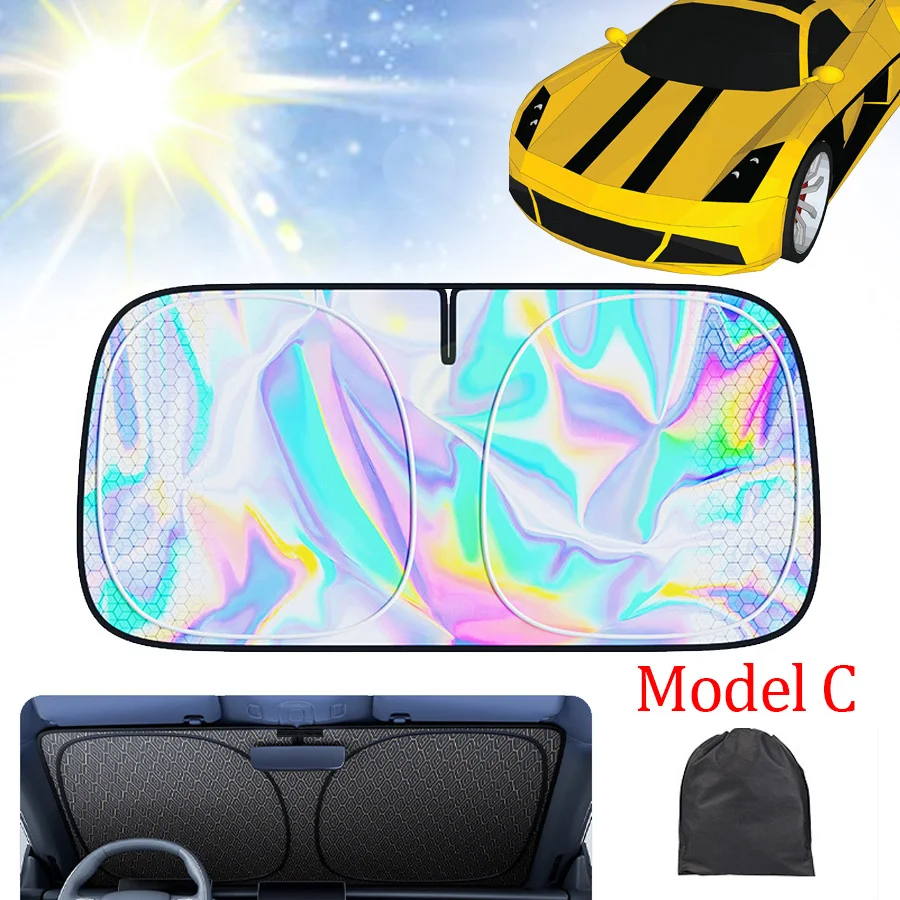مظلة عالمية للزجاج الأمامي للسيارة، درع شمسي حراري قابل للطي مع انعكاس ليزر من التيتانيوم للسيارات والشاحنات وسيارات الدفع الرباعي #2