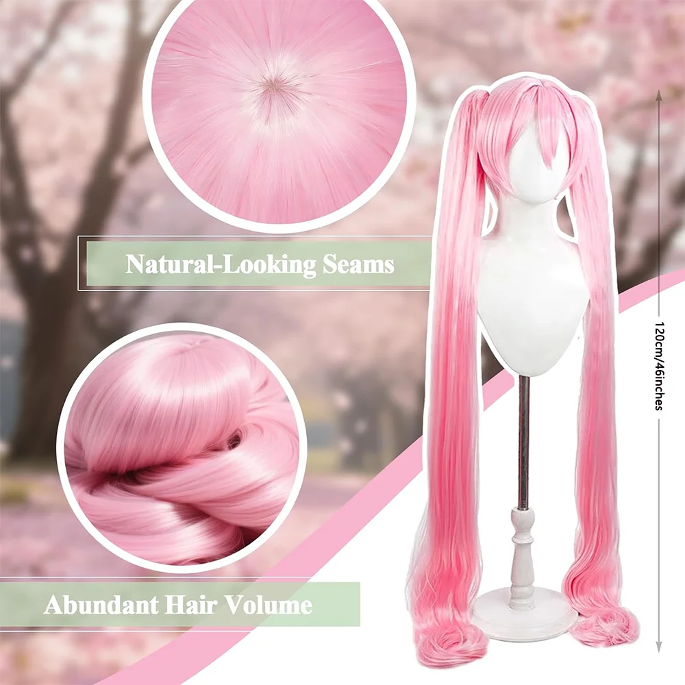 Peluca de pelo sintético de Cosplay de Anime Miku de alta calidad, cola de caballo doble desmontable de 46 pulgadas, peluca para fiesta de Carnaval y Halloween, resistente al calor