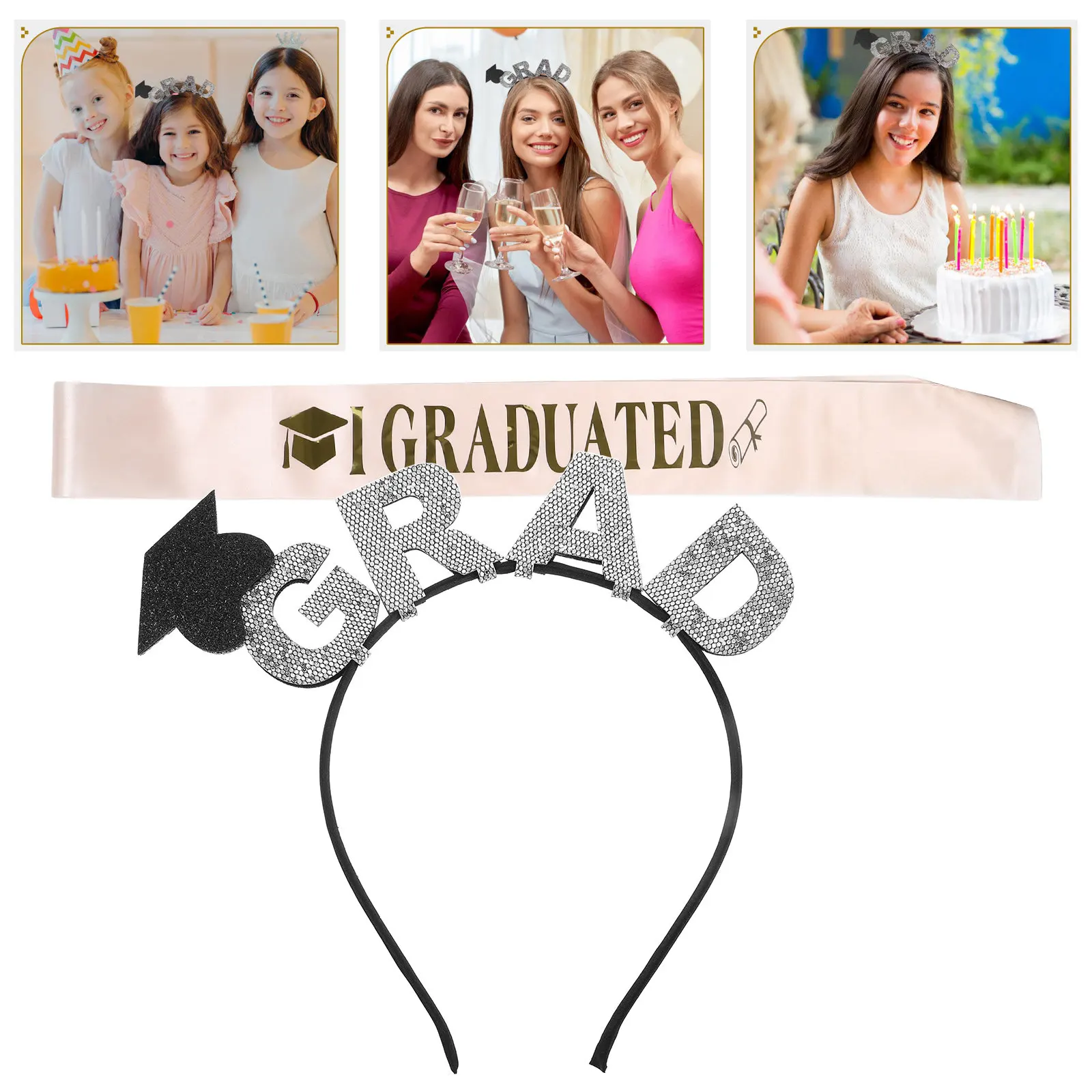 

2 pcs Graduation Season Headband Set Unique Design Comfortable Lightweight Grad Party Hair Accessories For Women Graduation