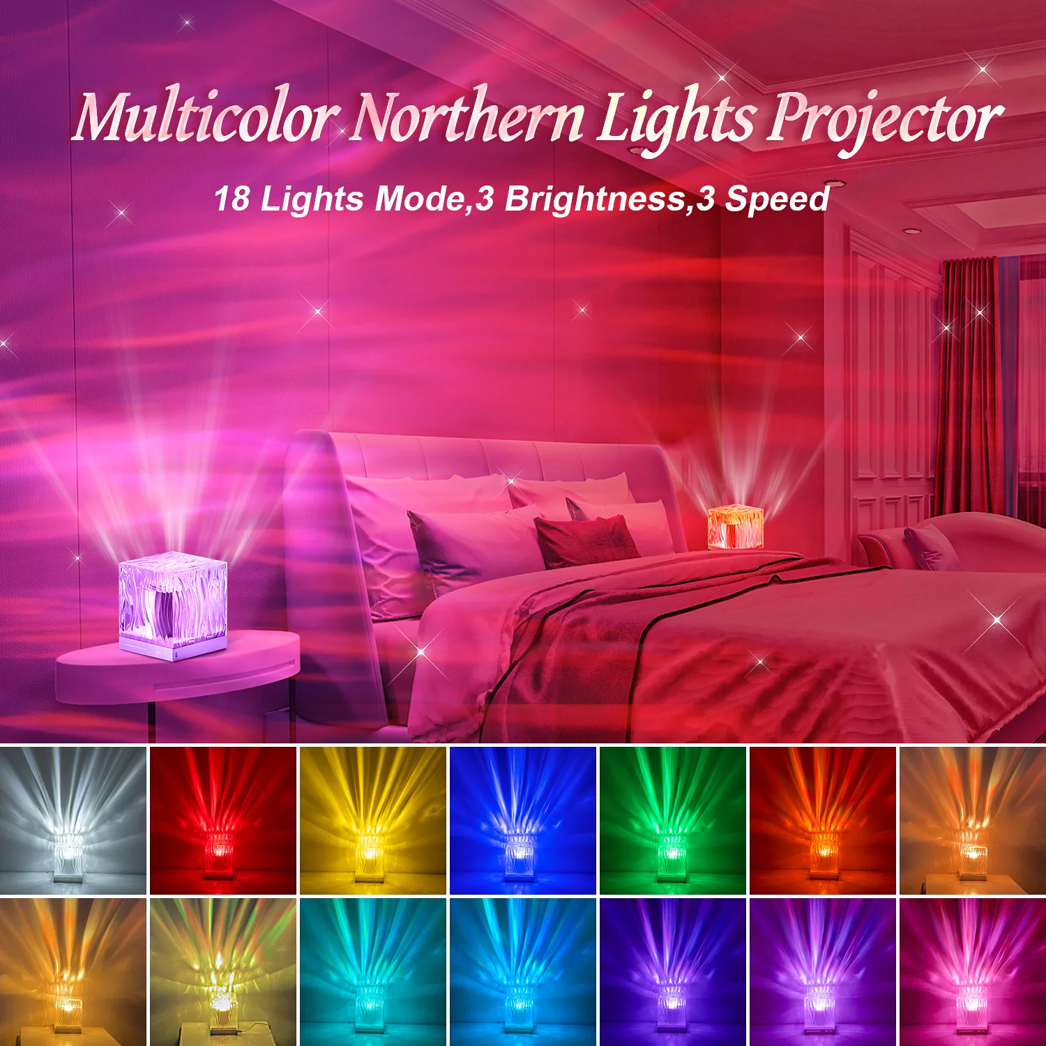 Projetor de luz noturna para teto do quarto, meia-noite Aura, Aurora Lamp, Xmas Party, Halloween Decor, Holiday Ideas Gift, 18 cores, 1pc