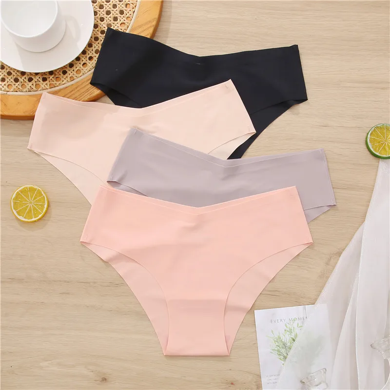 FINETOO 2Pcs Seamless V Waist Underwear for Women Sexy Plus Size Cozy Stretch Lingerie Female Low Rise Breathable Briefs M-2XL