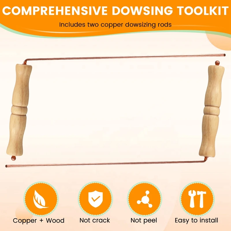 Copper Dowsing Rods Kit For Divination Tool - Natural Wooden Handles Divining Rods